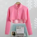 Pink thermal shoulder protector jacket for neck warmth and postpartum maternity care - M / Fleece Lined Long Sleeve (Pink)