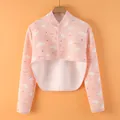 Coprispalle imbottito caldo da donna con graziosi motivi rosa e chiusura a bottoni - M / Tops / Stile allungato potenziato - Elefante rosa
