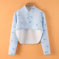Giacca trapuntata azzurra scaldaspalle con stampa balena e maniche lunghe invernali - M / Tops / Stile allungato potenziato - Balena piccola