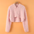 Coprispalle in peluche rosa da donna con trama a onde e chiusura a bottoni - M / Flanella Jacquard Normale Allungata Rosa