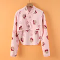 Calentador de hombros de franela rosa con motivos de osos y cuello alto suave - M / Corazón Rosa