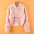Scialle scaldaspalle in flanella rosa con trama a onde e chiusura a tre bottoni da donna - M / Flanella Jacquard Potenziata Allungata Rosa
