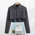Deep gray fleece thermal shoulder wrap with stand collar and buttons for winter - M / Fleece Lined Long Sleeve (Dark Gray)