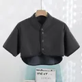 Thickened grey fleece-lined shoulder warmer cape with stand collar and buttons - Fleece Lined Short Sleeve (Dark Gray)