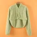 Chal de hombro de felpa verde claro con botones de perlas y textura ondulada para mujer - M / Estilo Alargado Mejorado de Franela Jacquard / Verde fruta