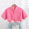 Pink thermal shoulder warmer bolero with buttons for neck and shoulder cold protection - Fleece Lined Short Sleeve (Pink)