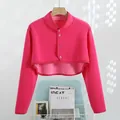 Rose red thermal shoulder warmer vest with long sleeves and fleece lining for winter comfort - M / Fleece Lined Long Sleeve (Rose Red)