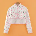 Coprispalle trapuntato a fiori con collo alto e fodera in pile per il comfort invernale - M / Rosa Floreale