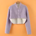 Schulterwärmer aus lila Fleece mit warmem weißem Lammfellfutter für den Nacken - M / Ananas Fleece [Lila]