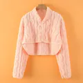 Pink thermal flannel shoulder warmer with textured knit pattern and warm velvet lining - M / Jacquard Flannel / Pink