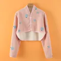 Dicker rosa Schulterwärmer aus Fleece mit blauen Punkten und Knopfverschluss für Winter - M / Milchfleece Rosa Apfel