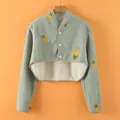 Green fleece shoulder warmer wrap with pineapple embroidery and buttons for winter warmth - M / Green Pineapple (Milk Velvet)