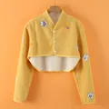 Yellow fleece shoulder warmer for women with cute rabbit embroidery and white buttons - M / Yellow Rabbit (Milk Velvet)
