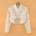 Quilted thermal shoulder wrap for women in cream fabric with pink elephant patterns - M / Tops / Regular Stand Collar Lengthened Style - Pink Elephant