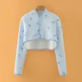 Quilted light blue baby shoulder warmer with whale print and diamond stitch pattern - M / Tops / Baby Whale (Stand Collar Lengthened)