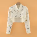 Quilted off-white shoulder protector with forest deer print and long sleeves - M / Tops / Forest Deer (Stand Collar Lengthened)