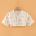 Quilted baby shoulder warmer with pink elephant prints and secure button closure - Size M [Recommended 40-47.5kg] / Top (Short Sleeve Round Neck - Pink Elephant) / Off White