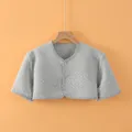 Quilted gray shoulder warmer wrap with diamond stitching and buttons for neck protection - Size M [Recommended 40-47.5kg] / Top (Short Sleeve Round Neck - Gray) / Gray