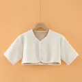 Cream-white quilted baby cardigan with bear patterns and soft short sleeves - Size M [Recommended 40-47.5kg] / Top (Short Sleeve Round Neck - Bear) / Off White