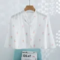 Breathable cotton gauze shawl for summer with pink tulip patterns and V-neck design - Tulip