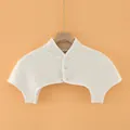 Cream white shoulder warmer cape with bear pattern and three buttons for neck protection - M / Top (Sleeveless Stand Collar) / Off White (Bear Print)