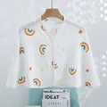 White muslin cotton shoulder wrap with colorful rainbow and star patterns for maternity - One Size / White Rainbow Print