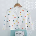 Breathable muslin cotton postpartum shawl with colorful heart print and neck button - One Size / White Heart Print