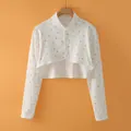 Cardigan corto da allattamento in cotone con stampa di fragole rosse e bottoni - M / Manica Lunga Collo Alto / Fragola Fresca