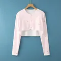 Pink cotton baby cardigan with cartoon rabbit print for summer air-conditioned rooms - M / Long Sleeve Round Neck / Pink Bunny