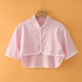 Pink short sleeve cotton nursing shawl wrap with white trim and button closure - M / Short Sleeve Stand Collar / Pink