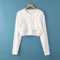 White long-sleeved nursing shawl with red strawberry print for postpartum shoulder warmth - M / Long Sleeve Round Neck / Fresh Strawberry