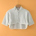 Short sleeve light gray nursing shawl in breathable cotton with buttoned high collar - M / Short Sleeve Stand Collar / Light Gray