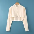Long sleeve cotton maternity shoulder wrap in apricot with button closure - M [recommended Weight: 80-100 Jin] / Long Sleeve Stand Collar Flesh