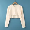 Short apricot cotton shoulder wrap cardigan with buttons for summer air conditioning - M / Long Sleeve Round Neck / Nude