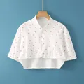 White cotton shoulder wrap with cute red strawberry print and button closure - M [recommended Weight: 80-100 Jin] / Short Sleeve Stand Collar Strawberry