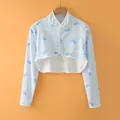 Coprispalle in cotone azzurro con stampa squali per protezione di collo e schiena - M / Manica Lunga Collo Alto / Piccola Balena