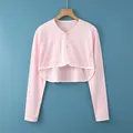 Short pink cotton maternity shoulder wrap cardigan with white trim and button closure - M [recommended Weight: 80-100 Jin] / Long Sleeve Round Neck Pink
