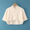 Short beige cotton knit shoulder warmer with mandarin collar and four-button front closure - M [recommended Weight: 80-100 Jin] / Short Sleeve Stand Collar Beige