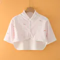 Pink cotton baby shoulder wrap with cute bunny prints and short sleeves for infants - M / Short Sleeve Stand Collar / Pink Bunny