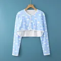 Light blue cotton shoulder wrap with white cloud print and button closure for warmth - M [recommended Weight: 80-100 Jin] / Long Sleeve Round Neck Blue Sky Cloud