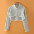Short grey cotton shawl with white trim and long sleeves for shoulder protection - M / Long Sleeve Stand Collar / Light Gray