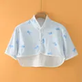 Thin cotton breastfeeding shoulder wrap in light blue with cartoon shark patterns - M / Short Sleeve Stand Collar / Baby Whale