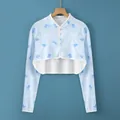 Light blue cotton nursing shoulder protector with cute cartoon shark prints and buttons - M [recommended Weight: 80-100 Jin] / Long Sleeve Stand Collar Baby Whale