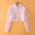 Women's light pink cotton shoulder shawl with white trim for wind protection and warmth - M / Long Sleeve Stand Collar / Pink