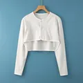 Light grey cotton shoulder warmer cardigan with long sleeves and three front buttons - M [recommended Weight: 80-100 Jin] / Long Sleeve Round Neck Light Gray
