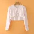 Pink cotton nursing shawl with rabbit patterns and three front buttons for women - M / Long Sleeve Round Neck / Pink Bunny