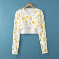 Short-sleeve cotton shoulder warmer wrap with yellow lemon print on white fabric - M [recommended Weight: 80-100 Jin] / Long Sleeve Round Neck Lemon