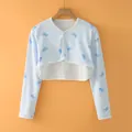 Blue cotton breastfeeding shawl with whale print for shoulder protection and warmth - M / Long Sleeve Round Neck / Baby Whale