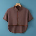 Protège-épaules d'été en coton avec col montant et boutons, coloris marron foncé chic - Coffee (Short Sleeve)