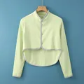 Giacca corta scaldaspalle verde menta in cotone con piping grigio e bottoni - M / Verde (Maniche Lunghe)